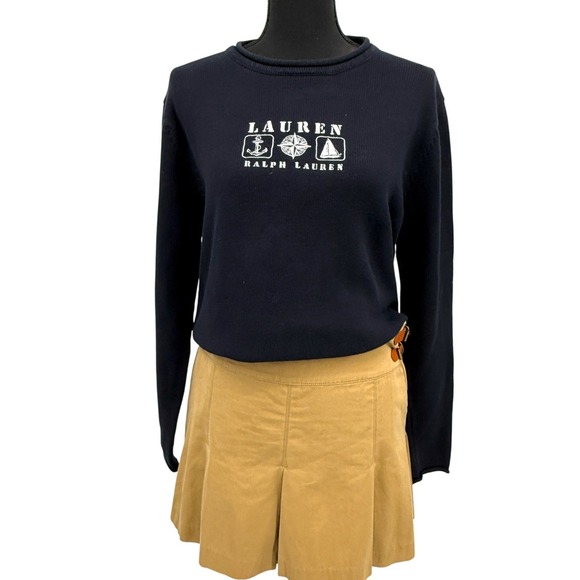 Lauren Ralph Lauren Womens Navy Blue Cotton Sweater Nautical Logo Size L - Picture 2 of 9